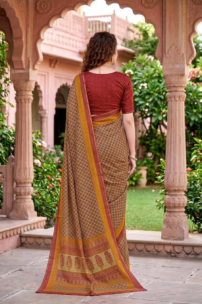 Sangam Prints Beige Cotton Print Woven Work Traditional Saree - Dista