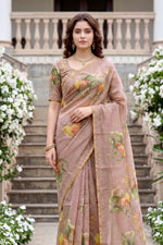 Thumbnail for Sangam Prints Purple Cotton Print Woven Work Traditional Saree - Dista