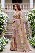 Thumbnail for Sangam Prints Purple Cotton Print Woven Work Traditional Saree - Dista