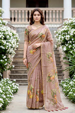 Thumbnail for Sangam Prints Purple Cotton Print Woven Work Traditional Saree - Dista