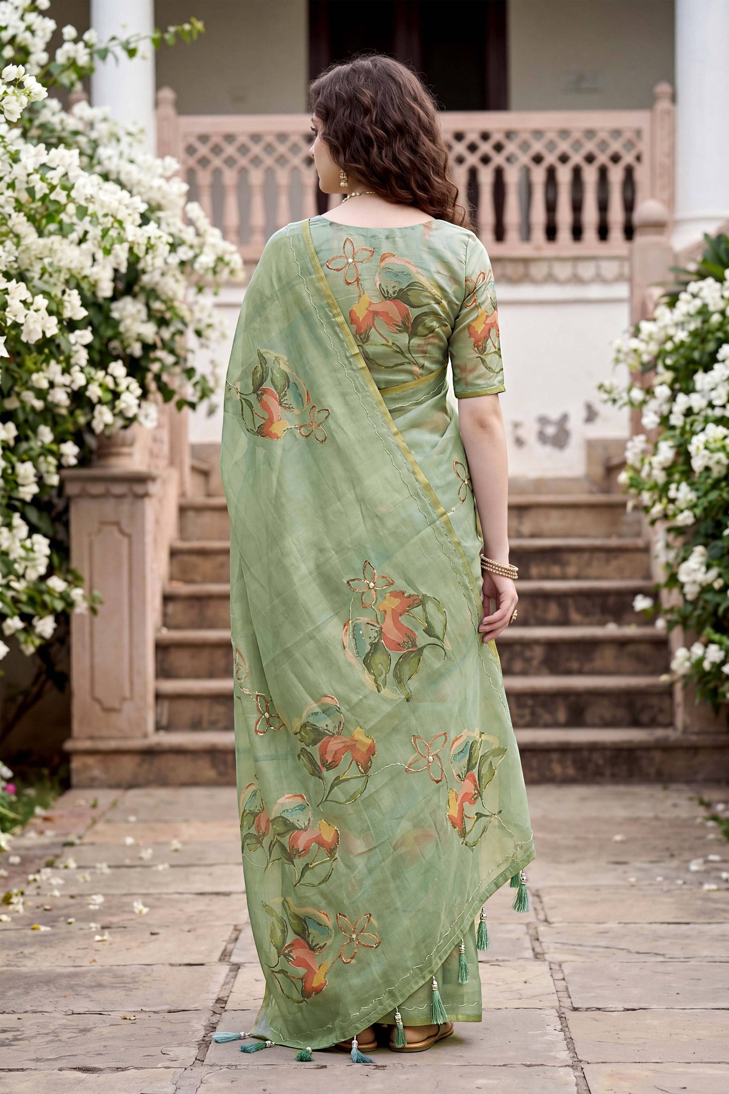 Sangam Prints Green Cotton Print Woven Work Traditional Saree - Dista