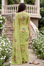 Thumbnail for Sangam Prints Pista Green Cotton Print Woven Work Traditional Saree - Dista