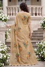 Thumbnail for Sangam Prints Beige Cotton Print Woven Work Traditional Saree - Dista