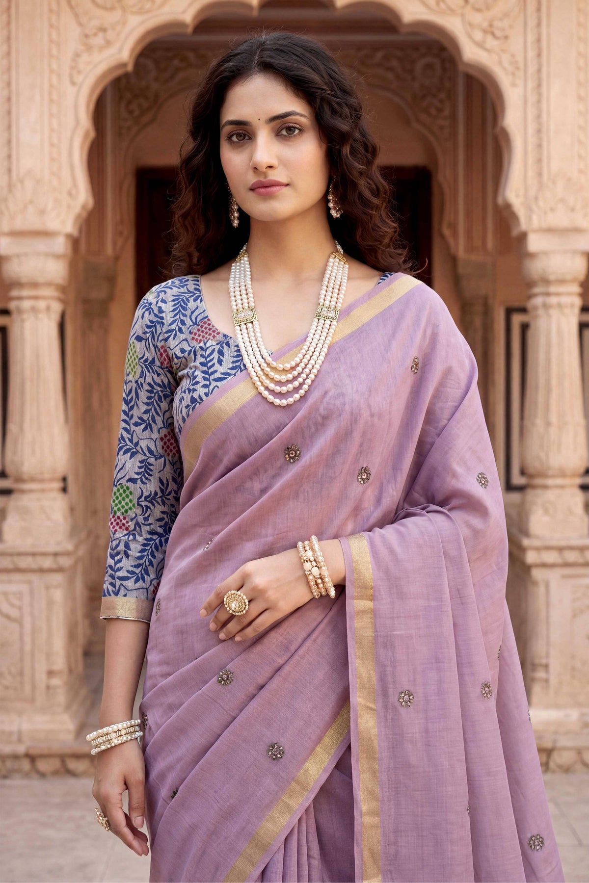 Sangam Prints Purple Cotton Print Woven Work Traditional Saree - Dista