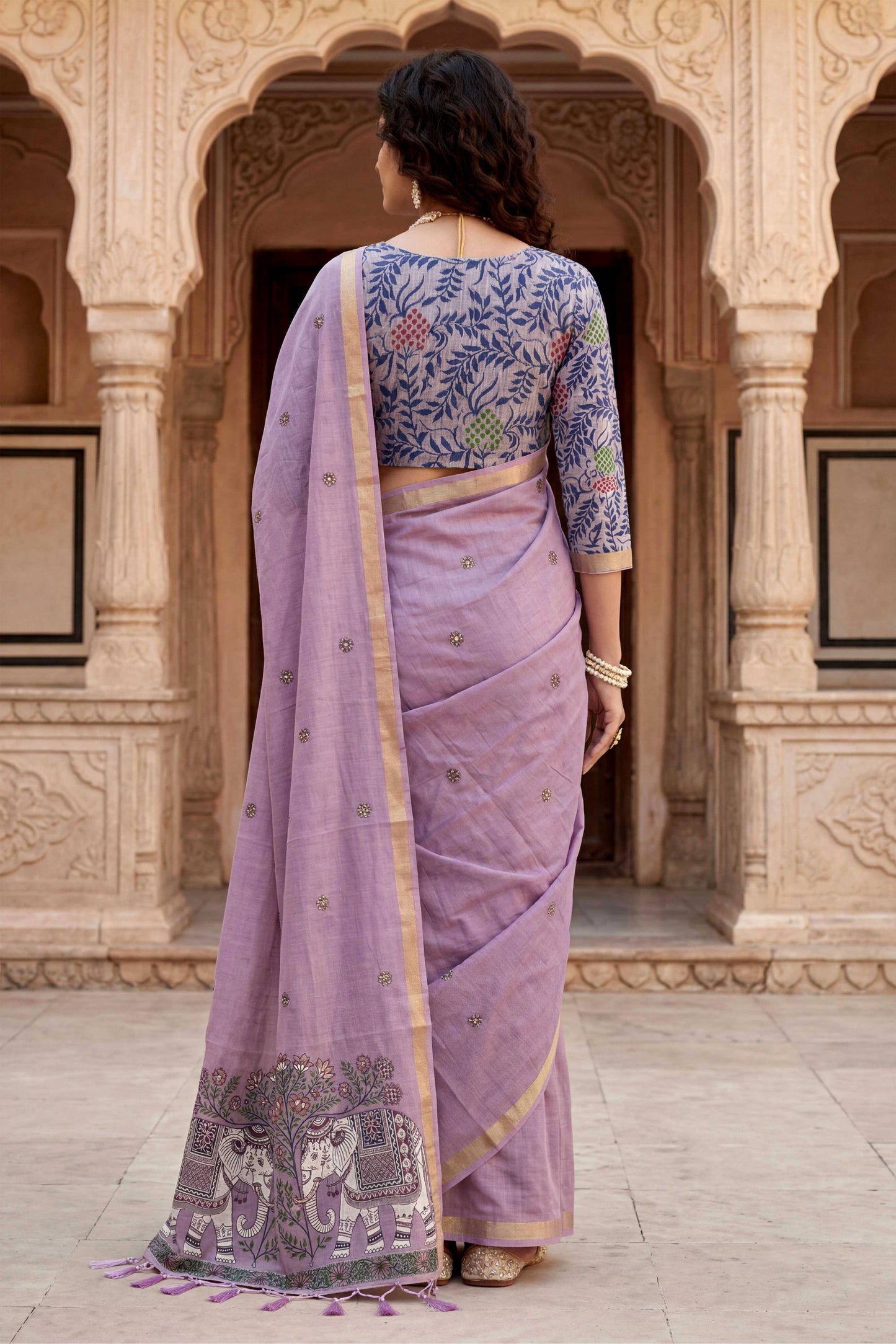 Sangam Prints Purple Cotton Print Woven Work Traditional Saree - Dista