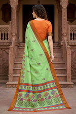 Thumbnail for Sangam Prints Parrot Green Cotton Print Woven Work Traditional Saree - Dista