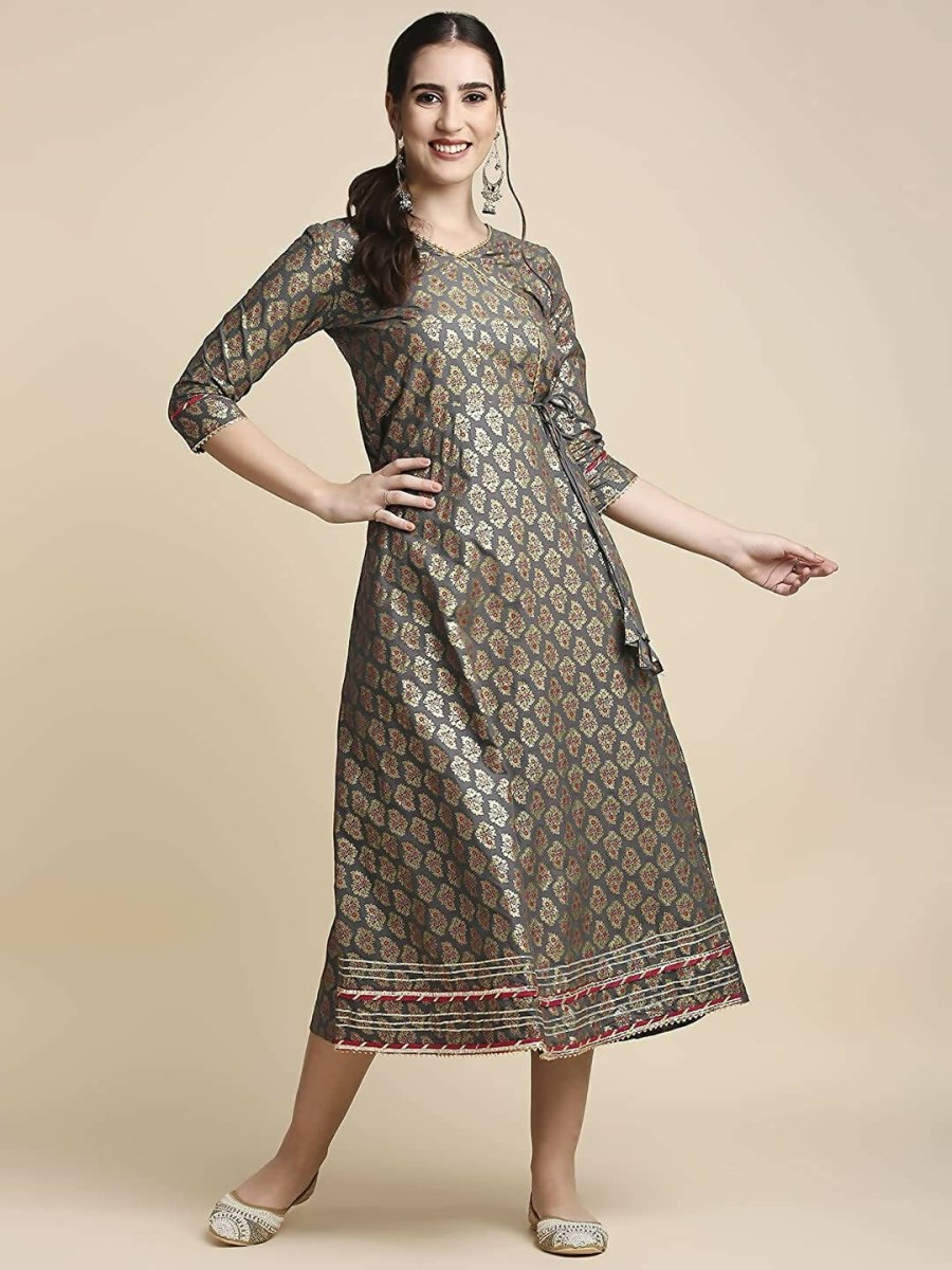Anubhutee Women's Cotton Grey A-Line Maxi Casual Dress - Distacart
