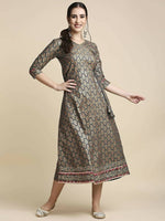 Thumbnail for Anubhutee Women's Cotton Grey A-Line Maxi Casual Dress - Distacart