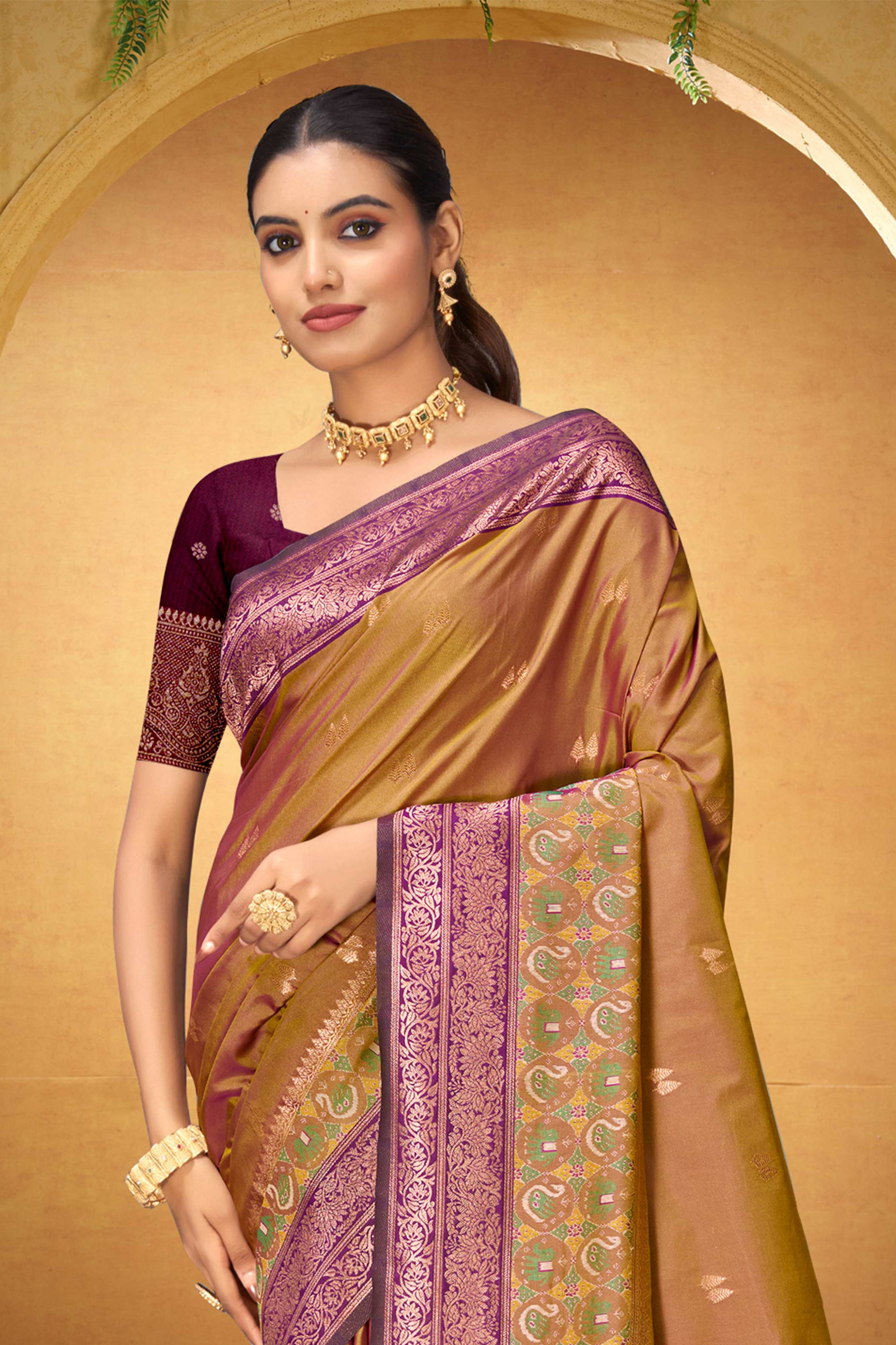 Sangam Prints Mustard Gold Silk Woven Work Traditional Saree - Dista