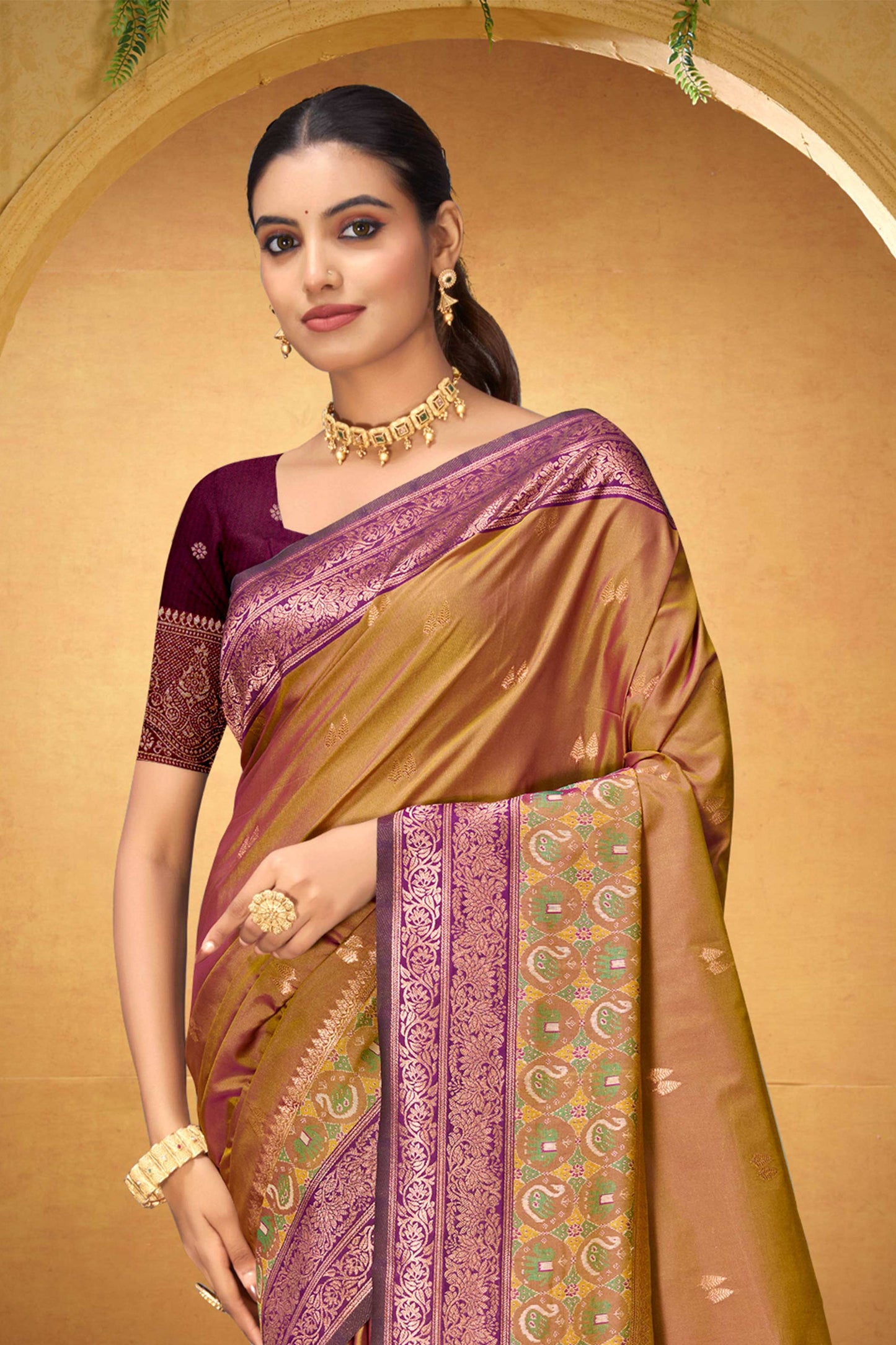 Sangam Prints Mustard Gold Silk Woven Work Traditional Saree - Dista