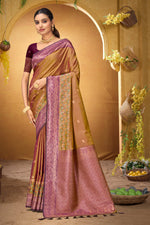 Thumbnail for Sangam Prints Mustard Gold Silk Woven Work Traditional Saree - Dista