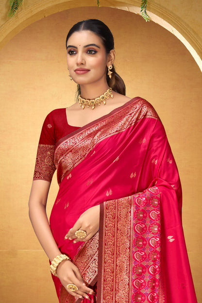 Sangam Prints Rani Pink Silk Woven Work Traditional Saree - Dista