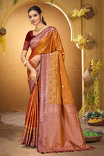 Thumbnail for Sangam Prints Copper Orange Silk Woven Work Traditional Saree - Dista