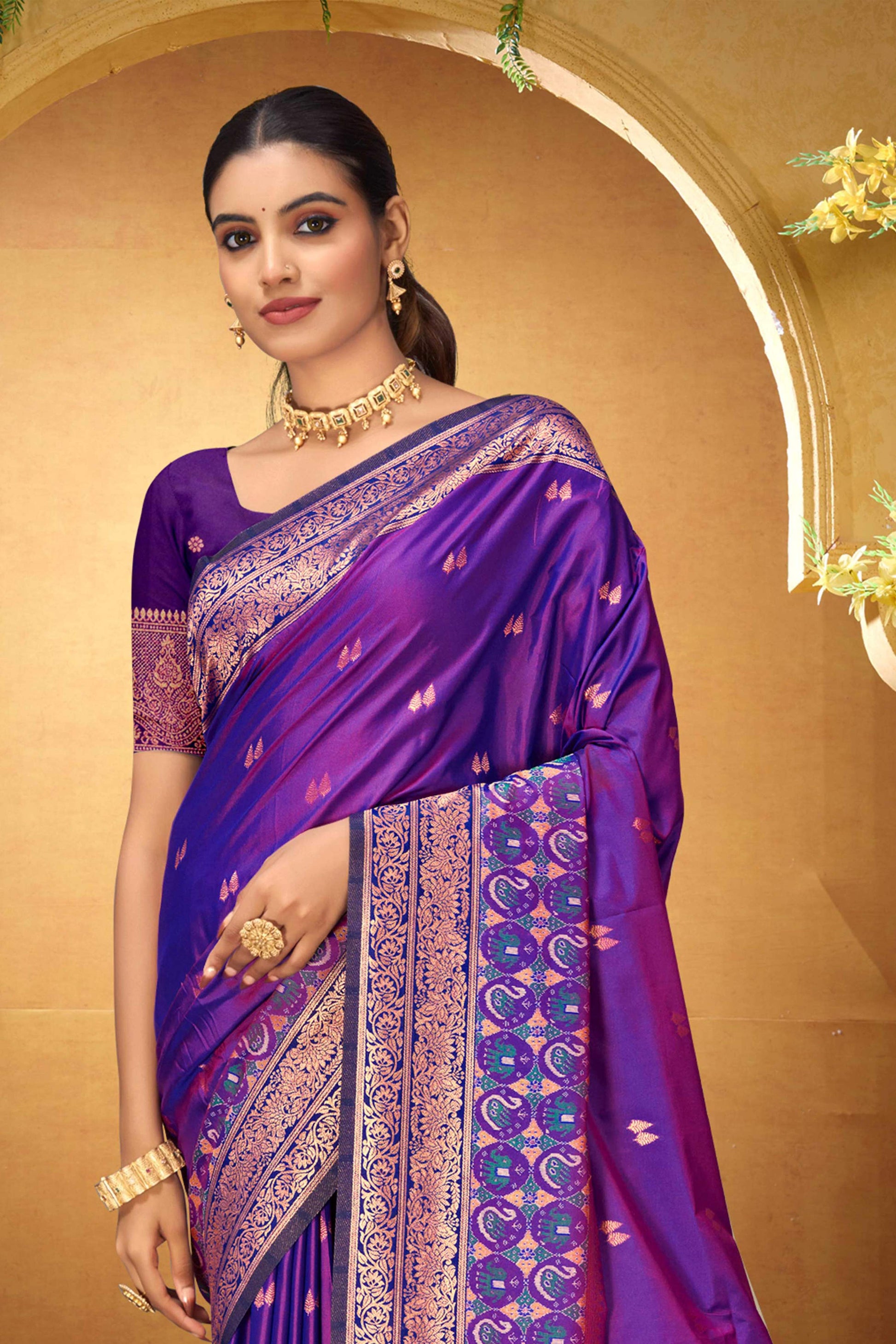Sangam Prints Violet Purple Silk Woven Work Traditional Saree - Dista