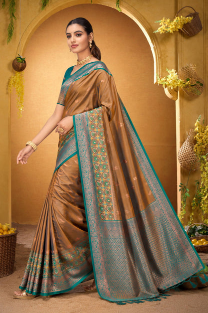 Sangam Prints Bronze Gold Silk Woven Work Traditional Saree - Dista