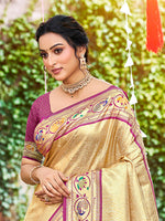 Thumbnail for Sangam Prints Beige Silk Woven Work Traditional Saree