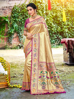 Thumbnail for Sangam Prints Beige Silk Woven Work Traditional Saree