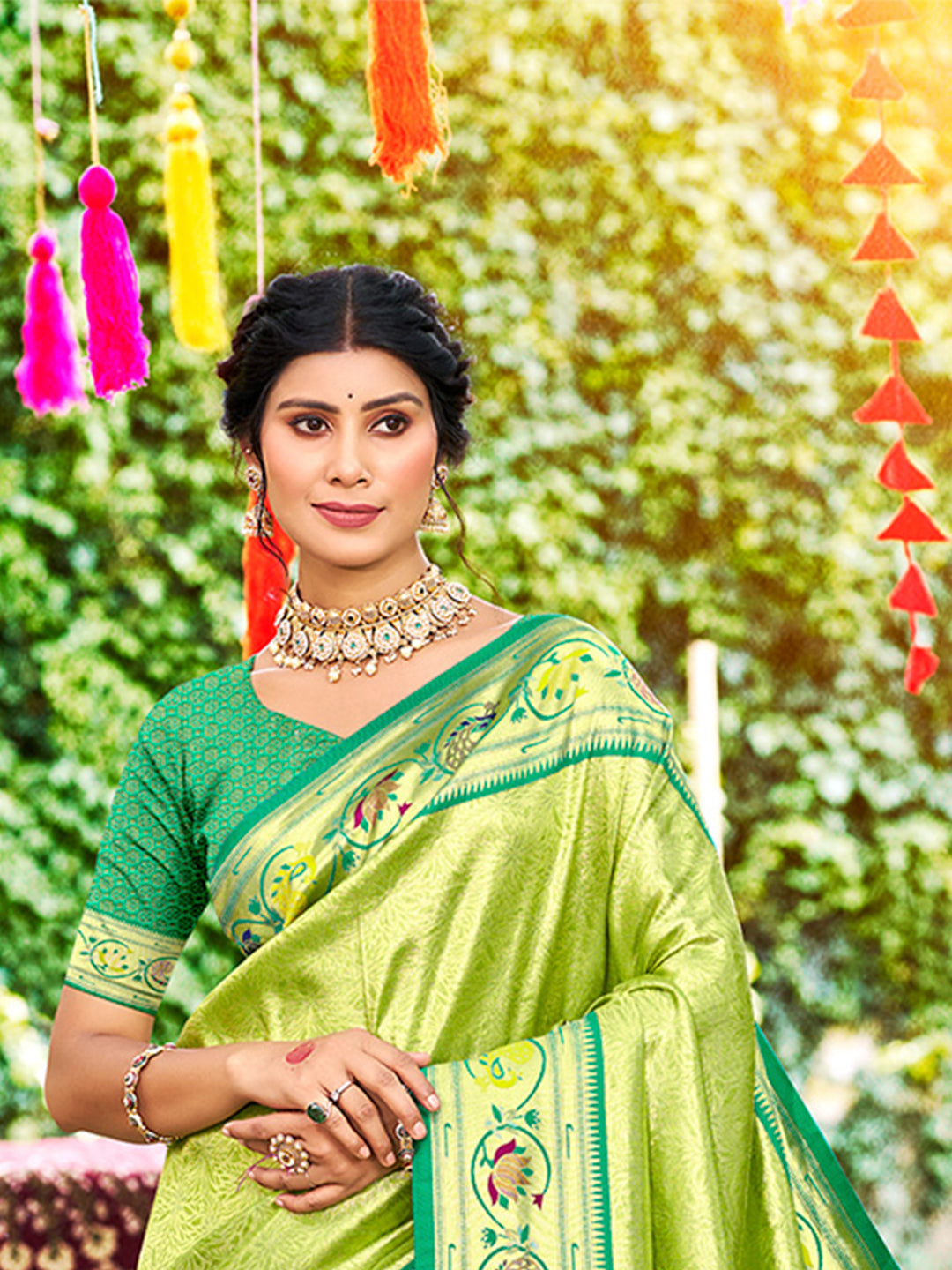 Sangam Prints Green Silk Woven Work Traditional Saree - Distacart