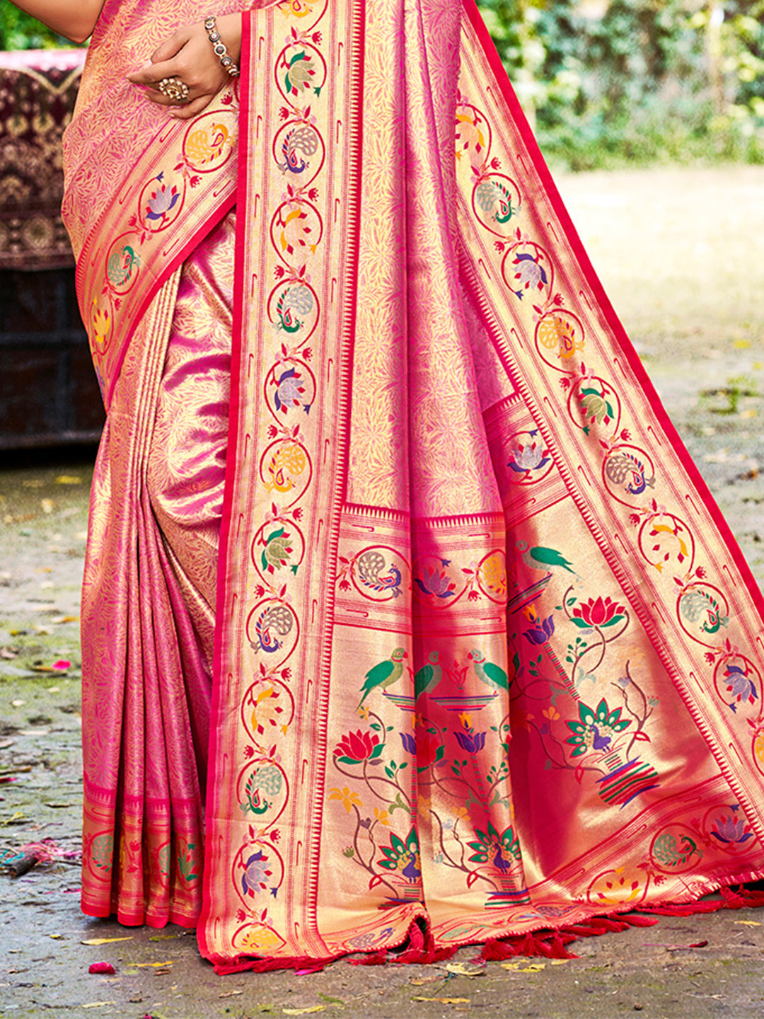Sangam Prints Pink Silk Woven Work Traditional Saree