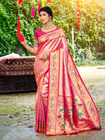 Thumbnail for Sangam Prints Pink Silk Woven Work Traditional Saree