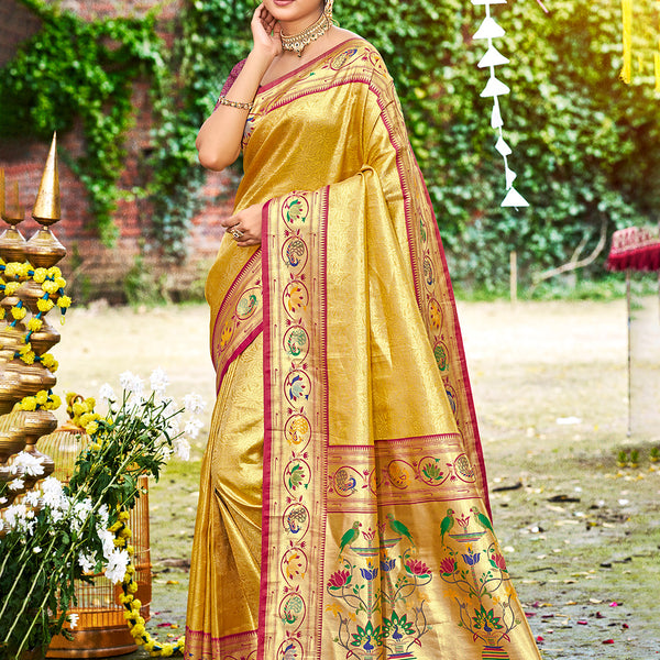 Sangam Prints Yellow Silk Woven Work Traditional Saree