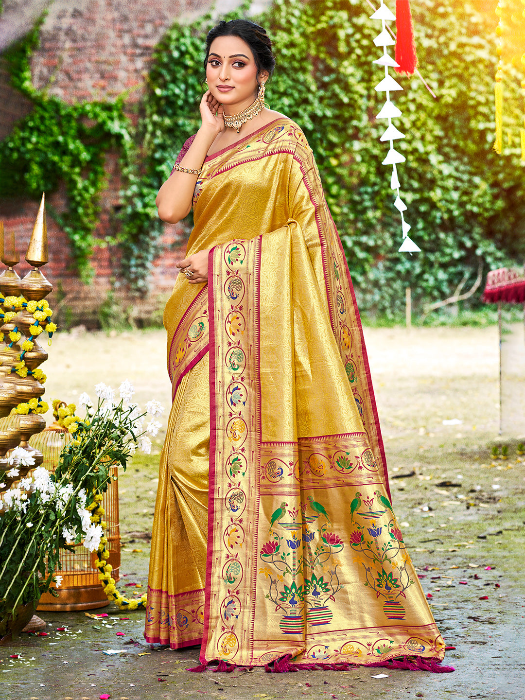 Sangam Prints Yellow Silk Woven Work Traditional Saree