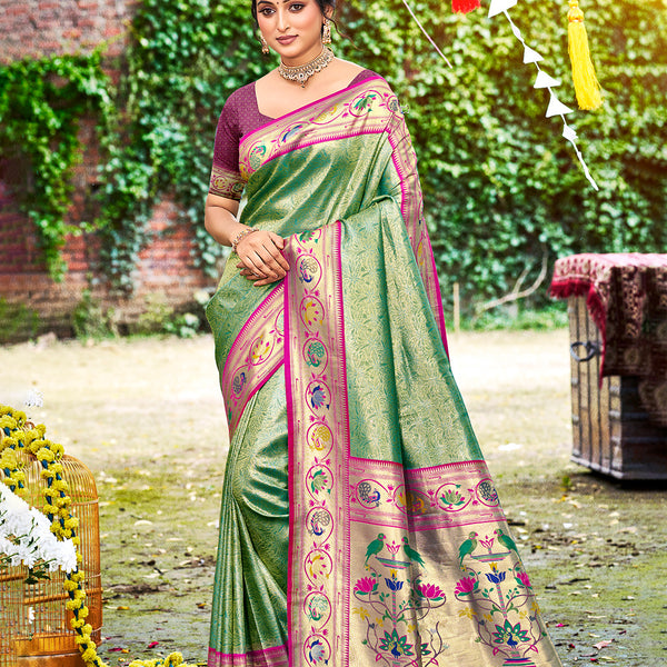 Sangam Prints Dark Green Silk Woven Work Traditional Saree