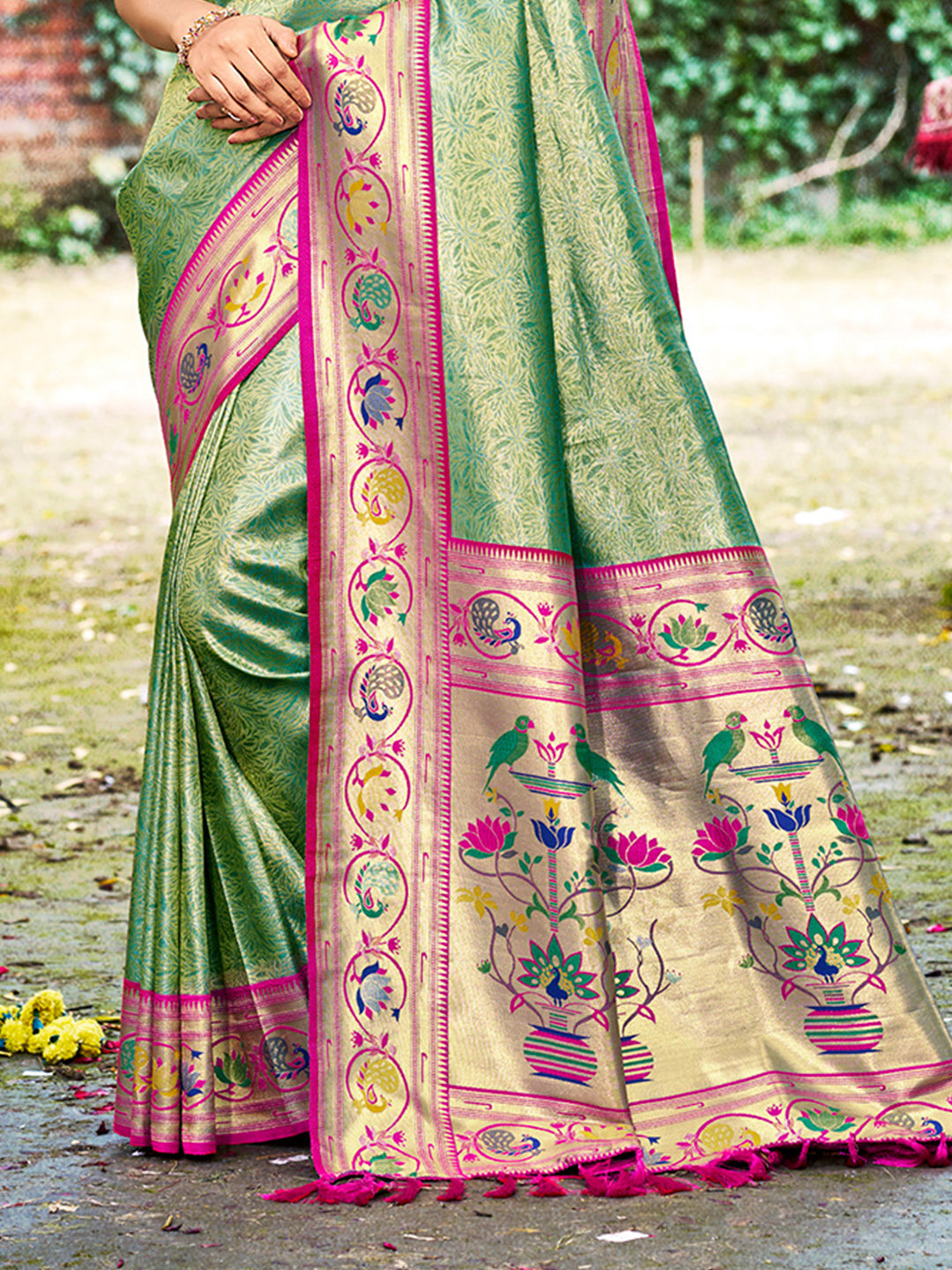 Sangam Prints Dark Green Silk Woven Work Traditional Saree
