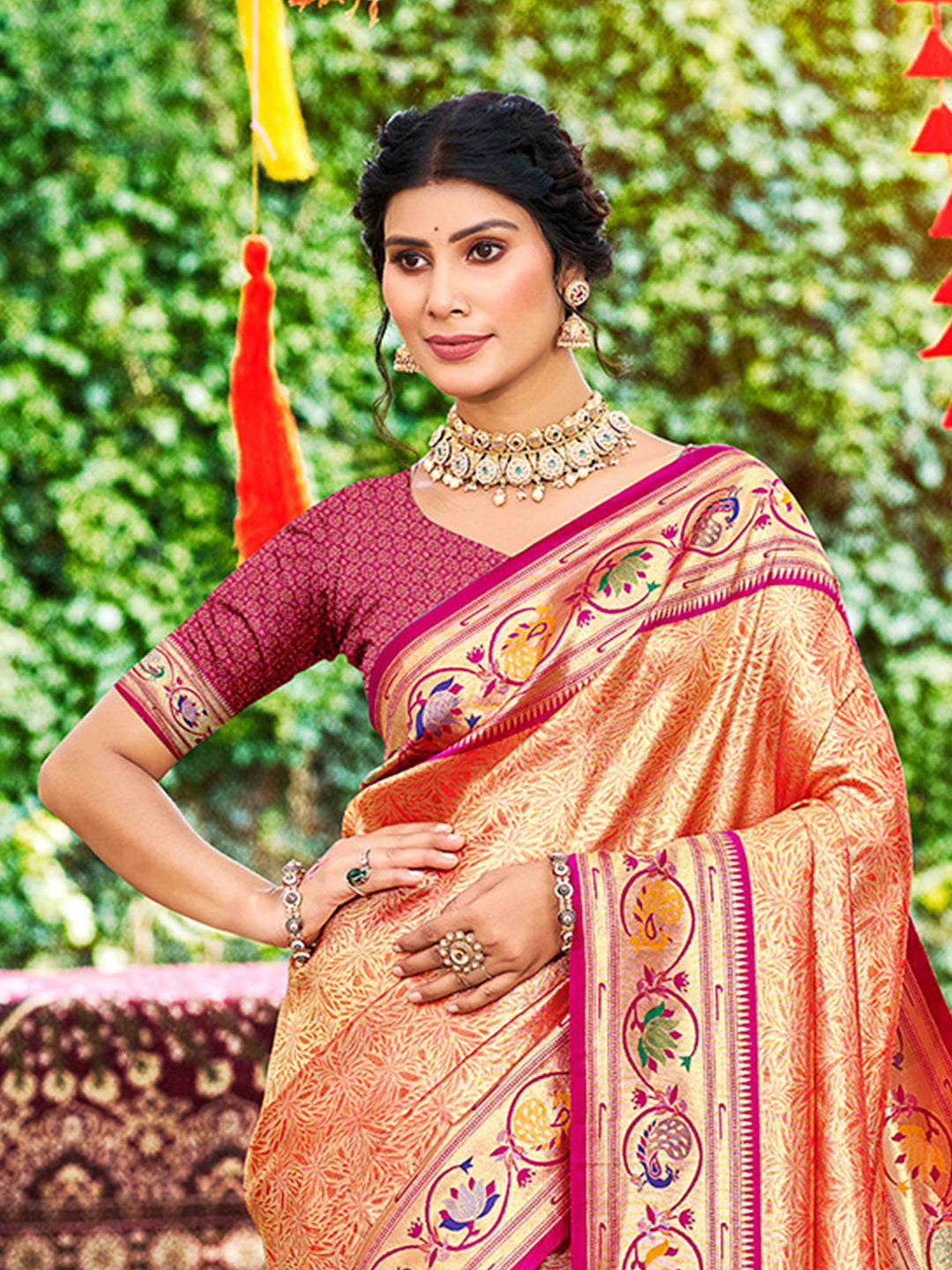 Sangam Prints Orange Silk Woven Work Traditional Saree - Distacart