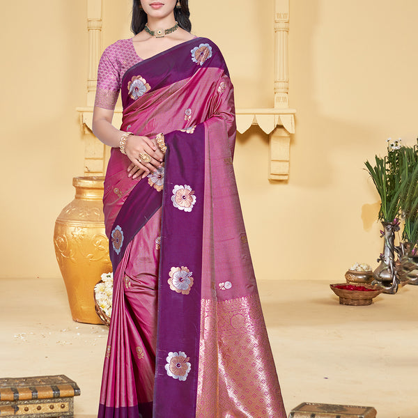 Sangam Prints Magenta Silk Woven Work Traditional Saree