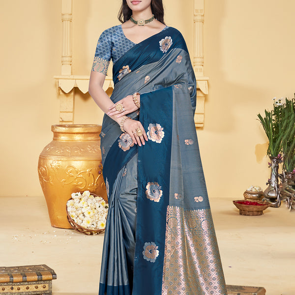 Sangam Prints Grey  Silk Woven Work Traditional Saree