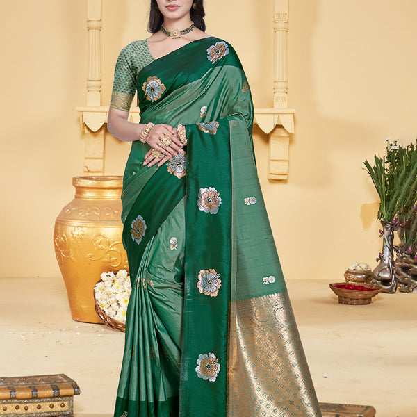 Sangam Prints Green Silk Woven Work Traditional Saree