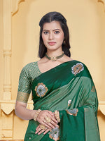 Thumbnail for Sangam Prints Green Silk Woven Work Traditional Saree