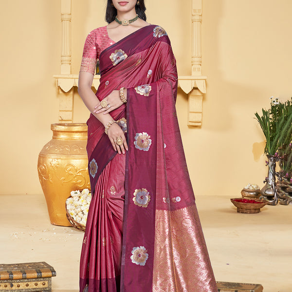 Sangam Prints Maroon Silk Woven Work Traditional Saree