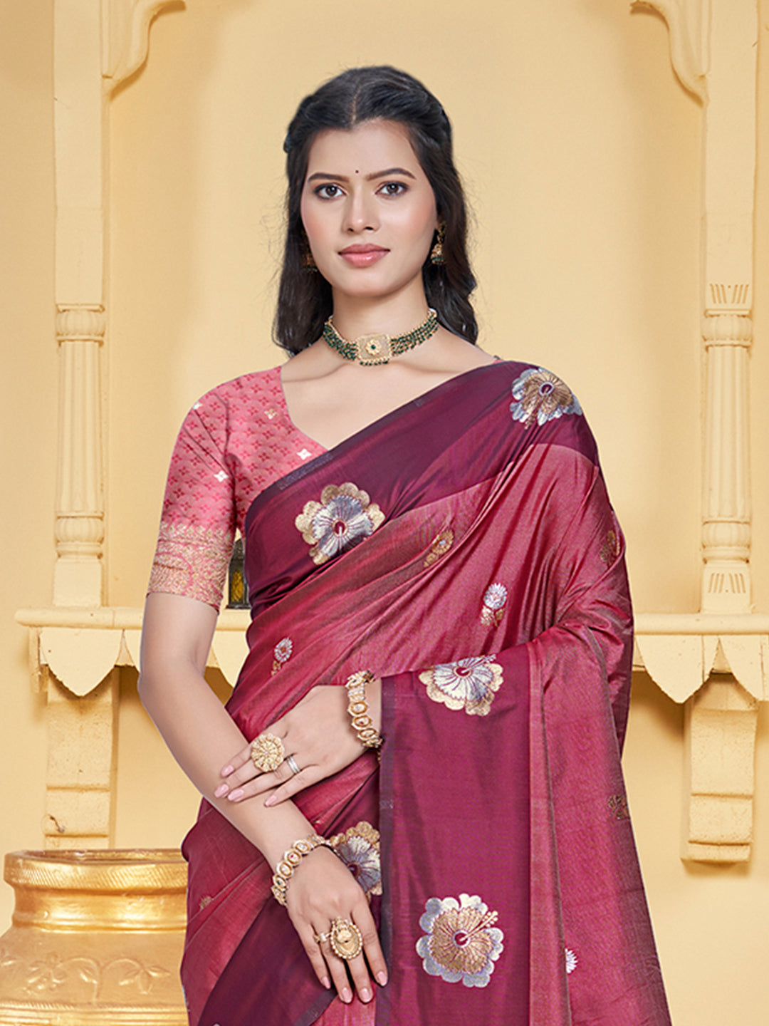 Sangam Prints Maroon Silk Woven Work Traditional Saree