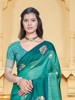 Thumbnail for Sangam Prints Teal Blue Silk Woven Work Traditional Saree