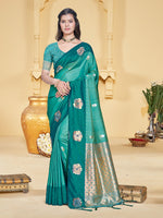 Thumbnail for Sangam Prints Teal Blue Silk Woven Work Traditional Saree