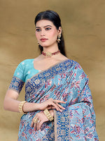 Thumbnail for Sangam Prints Light Blue Cotton Silk With Meena Woven Work Traditional Saree