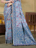 Thumbnail for Sangam Prints Light Blue Cotton Silk With Meena Woven Work Traditional Saree