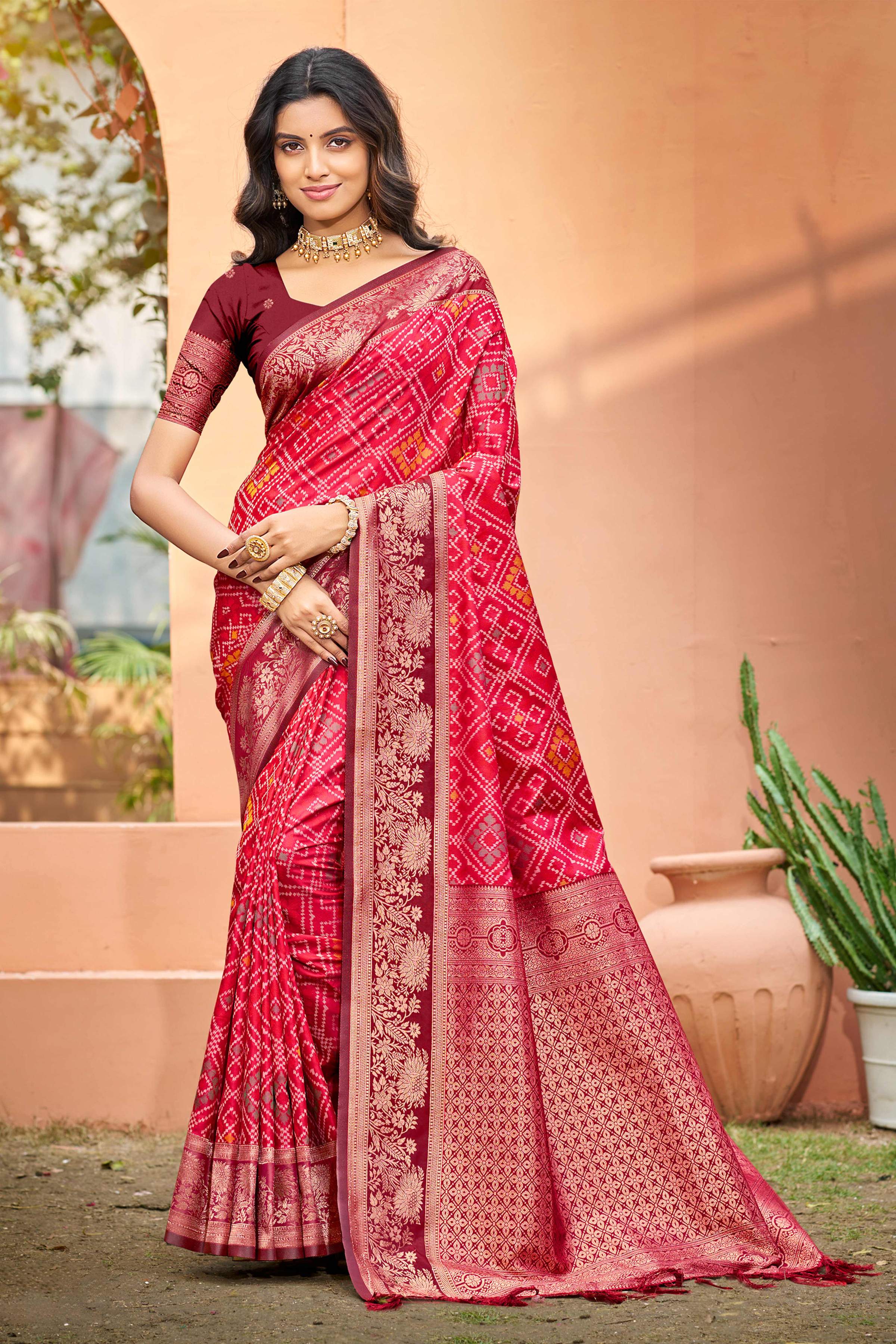 Sangam Prints Bright Red Soft Silk Woven Work Traditional Saree - Dista