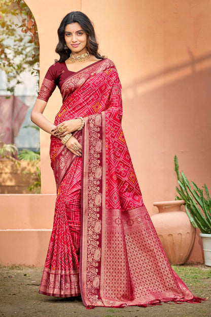 Sangam Prints Bright Red Soft Silk Woven Work Traditional Saree - Dista
