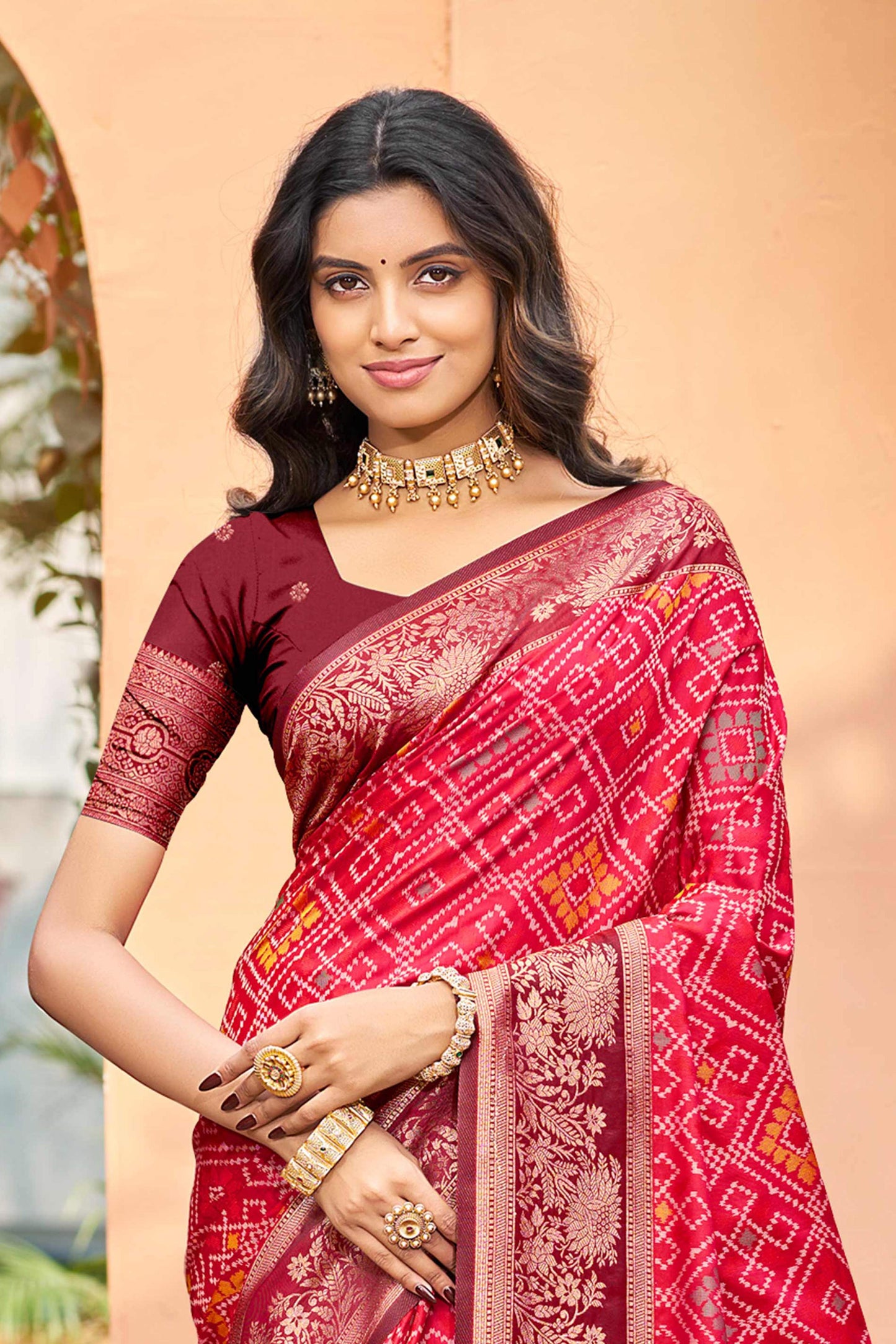 Sangam Prints Bright Red Soft Silk Woven Work Traditional Saree - Dista