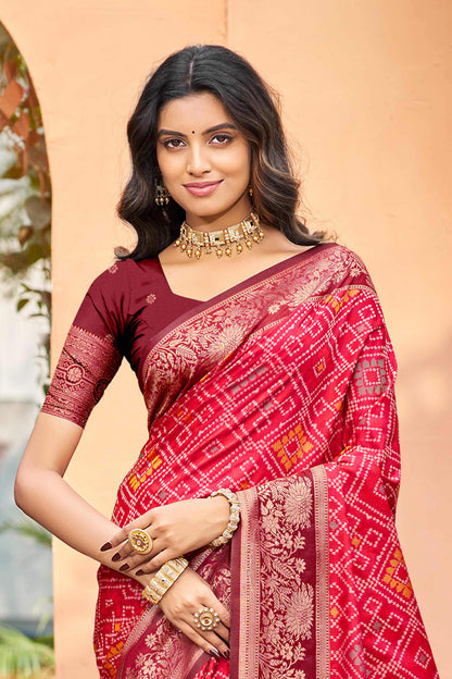 Sangam Prints Bright Red Soft Silk Woven Work Traditional Saree - Dista