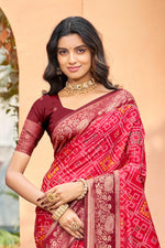 Thumbnail for Sangam Prints Bright Red Soft Silk Woven Work Traditional Saree - Dista
