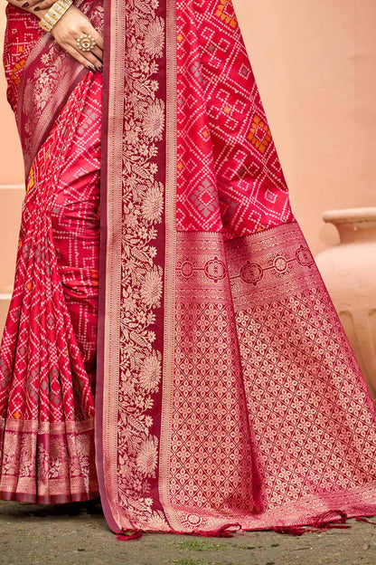 Sangam Prints Bright Red Soft Silk Woven Work Traditional Saree - Dista