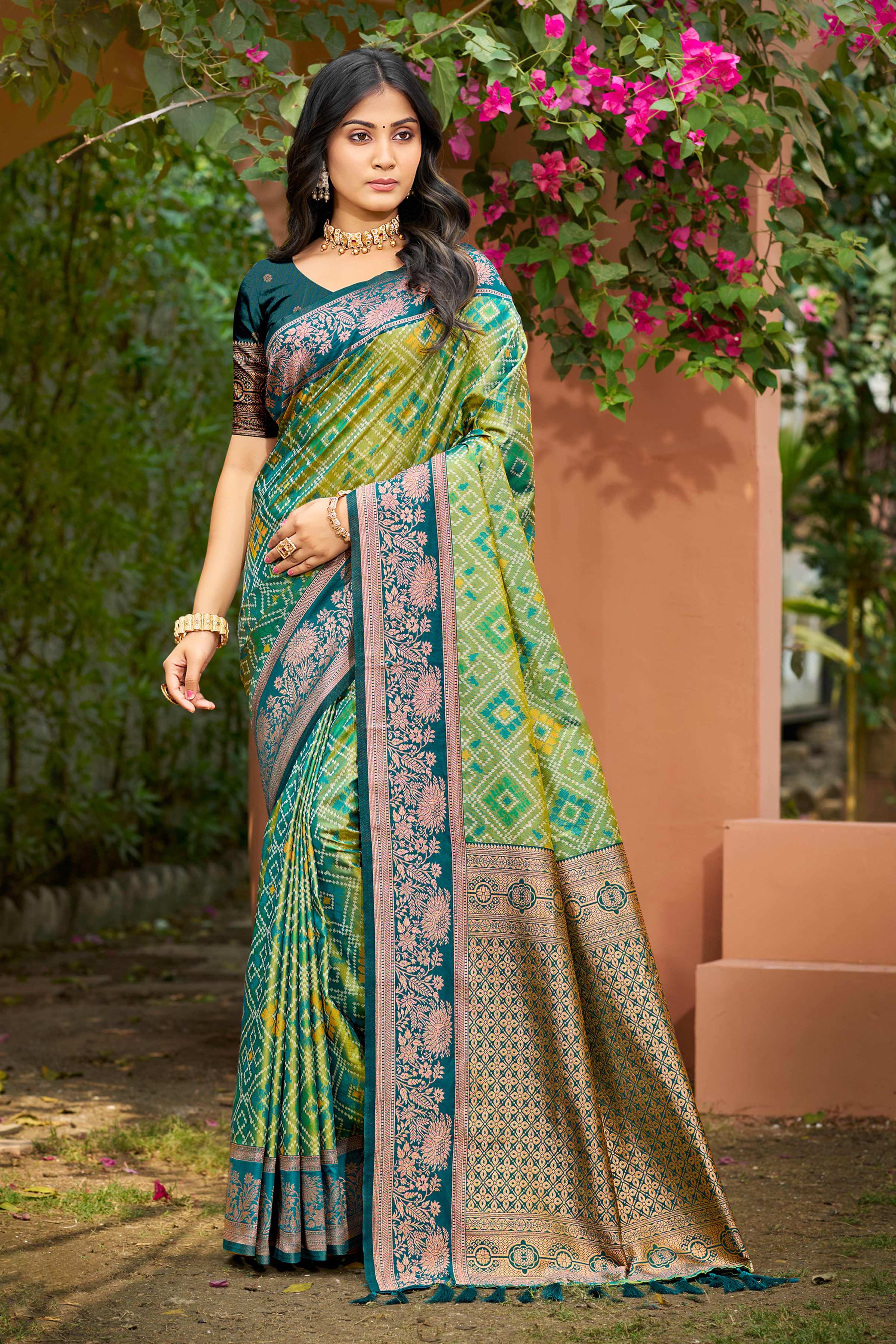 Sangam Prints Parrot Green Soft Silk Woven Work Traditional Saree - Dista