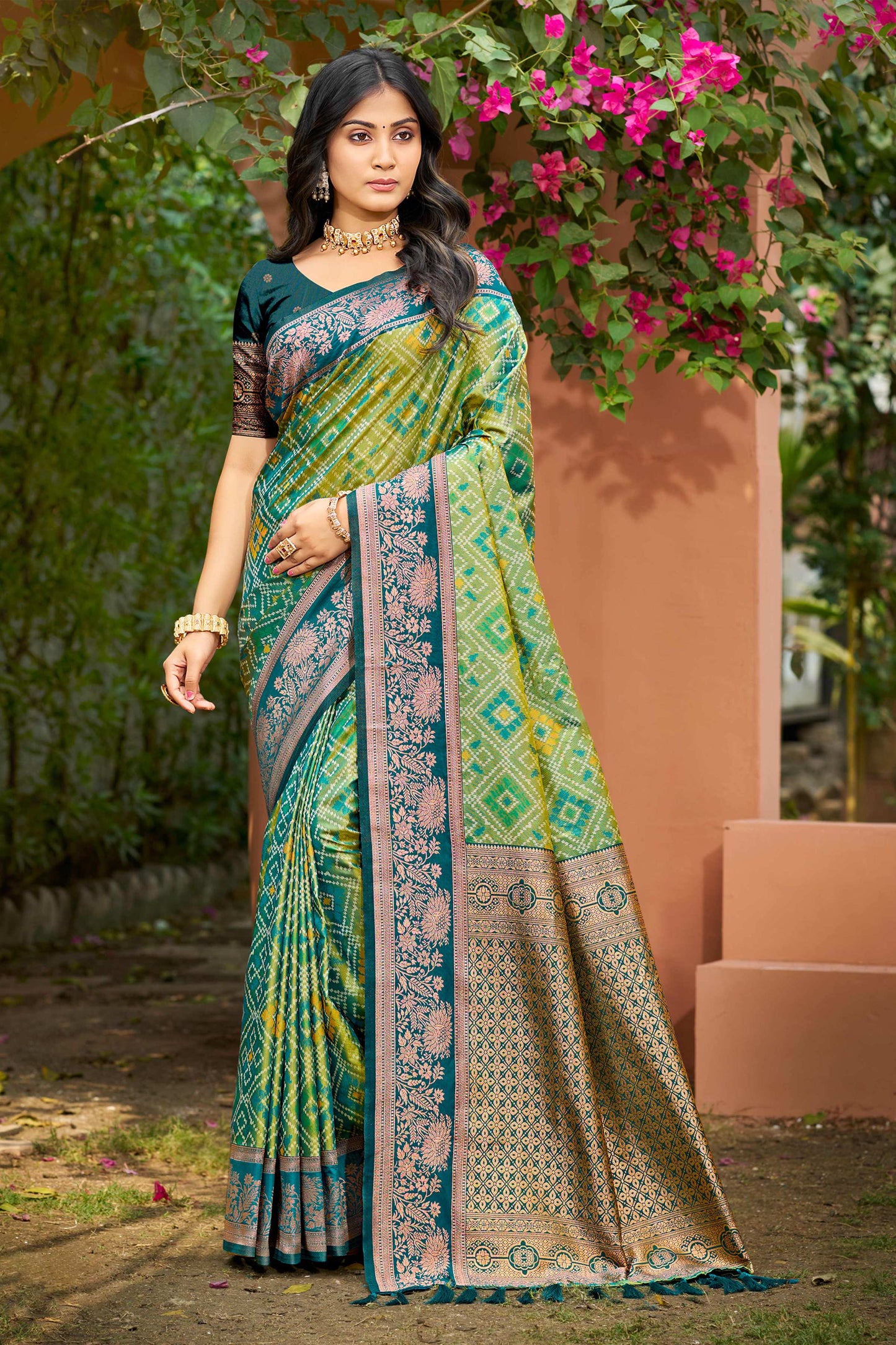 Sangam Prints Parrot Green Soft Silk Woven Work Traditional Saree - Dista