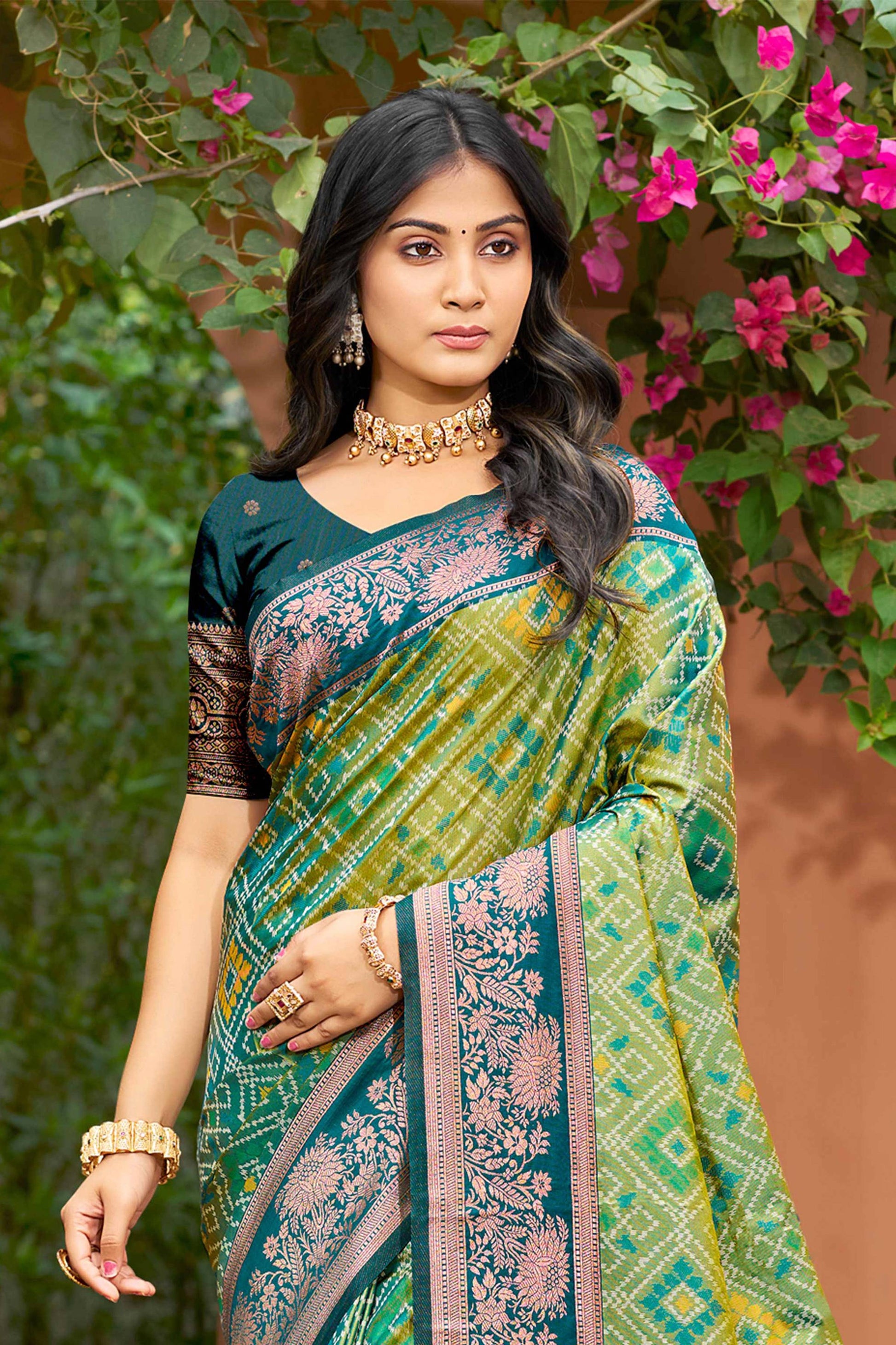 Sangam Prints Parrot Green Soft Silk Woven Work Traditional Saree - Dista