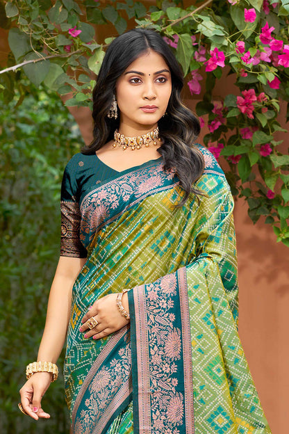 Sangam Prints Parrot Green Soft Silk Woven Work Traditional Saree - Dista