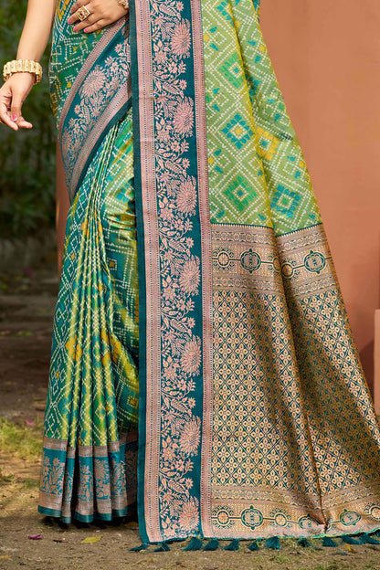 Sangam Prints Parrot Green Soft Silk Woven Work Traditional Saree - Dista